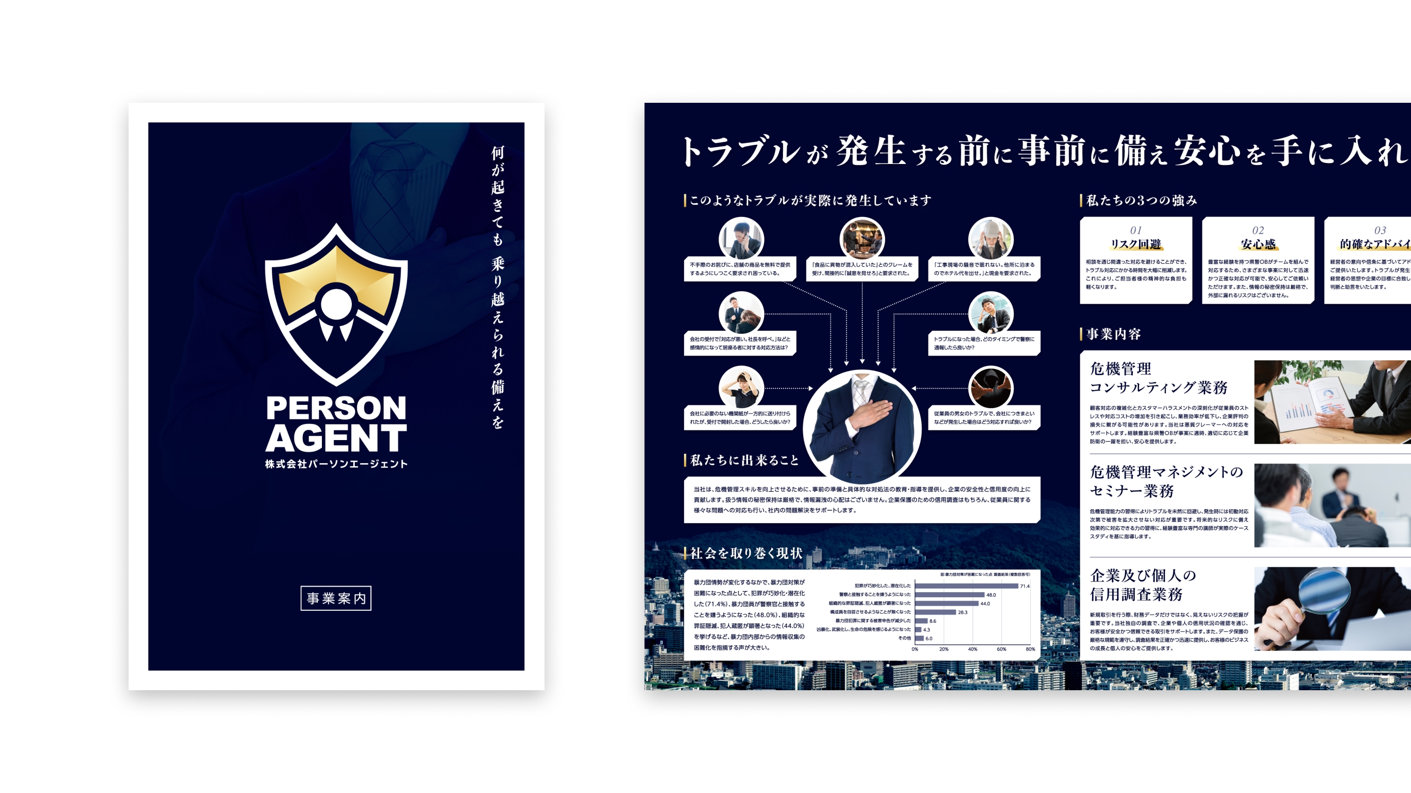 株式会社パーソンエージェント様｜事業案内用の折パンフレットデザイン制作事例